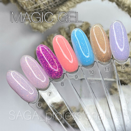 Гель для нарощування Saga Professional Magic Builder Gel 08, фуксія з кольоровими пластівцями поталі, 15 мл, Об`єм: 15 мл, Колір: 083