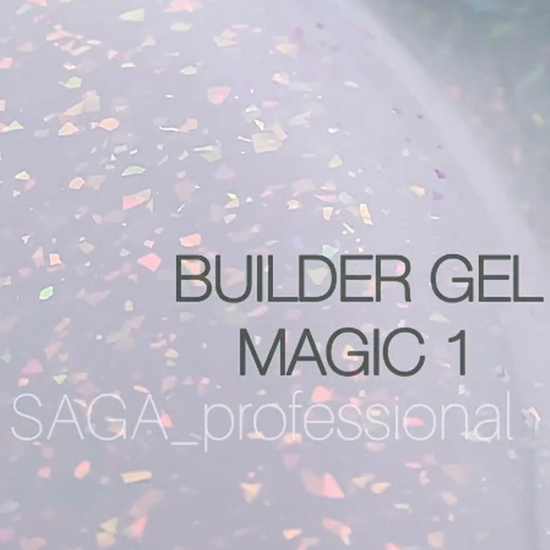 Гель для нарощування Saga Professional Magic Builder Gel 01, молочний з кольоровими пластівцями поталі, 15 мл, Об`єм: 15 мл, Колір: 013