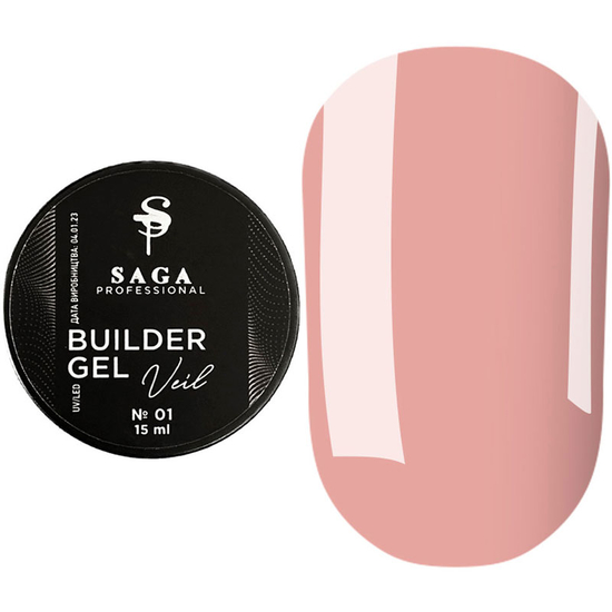 Гель для нарощування SAGA Builder Gel Veil №1 Cover Pink 15 мл, Об`єм: 15 мл, Колір: Cover Pink
