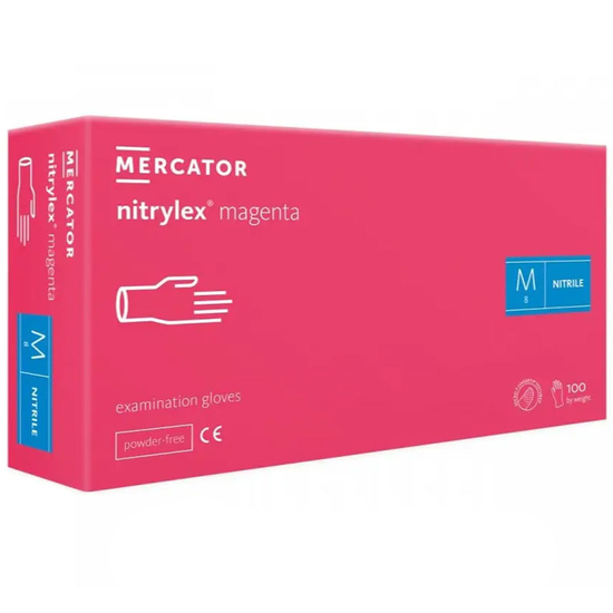 Рукавички нітрил неопудрені нестерильні Nitrylex Mercator Magenta 100 шт, M, Розмір рукавичок: M