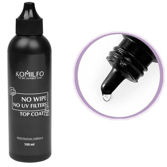 Топ для гель-лака без липкого слоя БЕЗ УФ-фильтров Komilfo No Wipe Top 100 мл (без кисточки), Объем: 100 мл