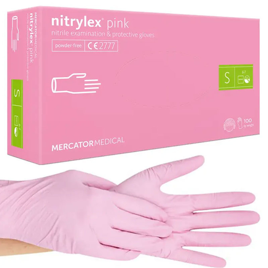 Рукавички нітрил неопудрені нестерильні Nitrylex Mercator Pink 100 шт, S, Кількість: 100 шт, Розмір: S, Колір: Pink