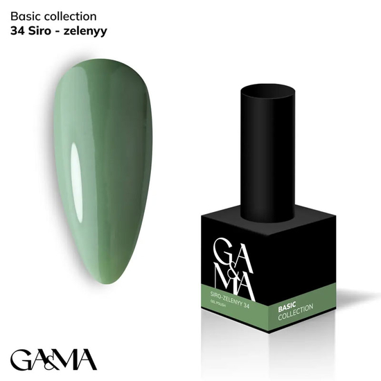 Гель-лак GaMa Gel Polish Basic collection 034 siro-zelenyy 10 мл, Колір: 034