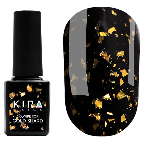 Kira Nails No Wipe Top Gold Shard – топ без ЛЖ с золотой талью, 6 мл