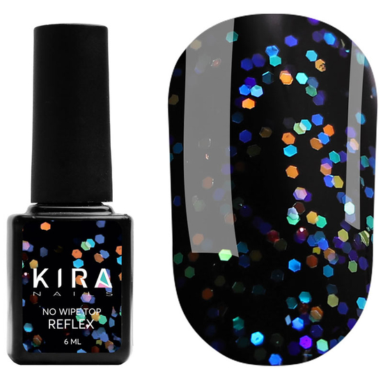 Kira Nails No Wipe Top Reflex - топ без ЛС с голографической крошкой, 6 мл