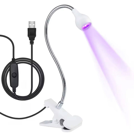 Гнучка лампа UV для сушіння гель-лаку, гелевих типс з USB-роз'ємом (настільна з прищіпкою) 3 Вт Біла, Колір: Біла
