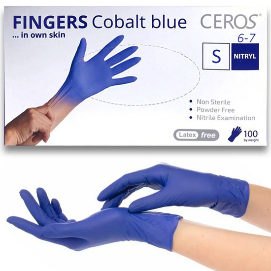 Рукавички нітрилові Ceros Cobalt Blue 100 шт, S
