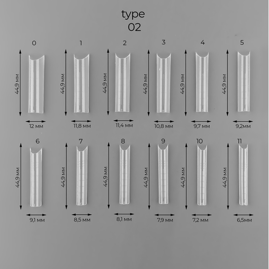 Багаторазові верхні форми ART Dual Nail Forms, Type 02, Розмір: 024