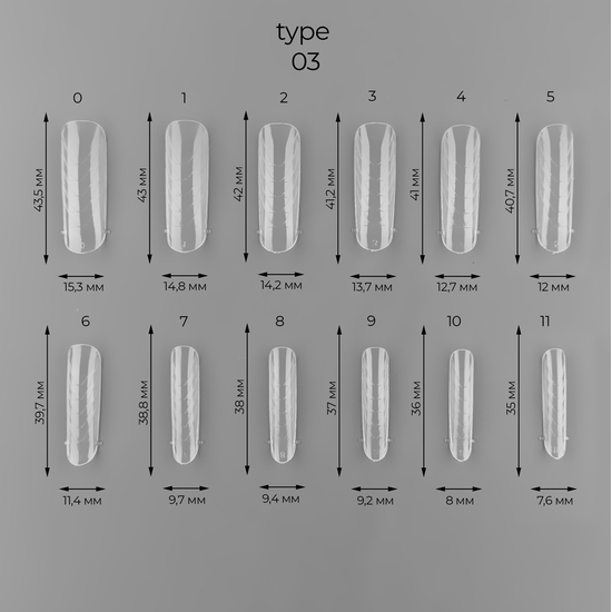 Многоразовые верхние формы ART Dual Nail Forms, Type 03, Размер: 034