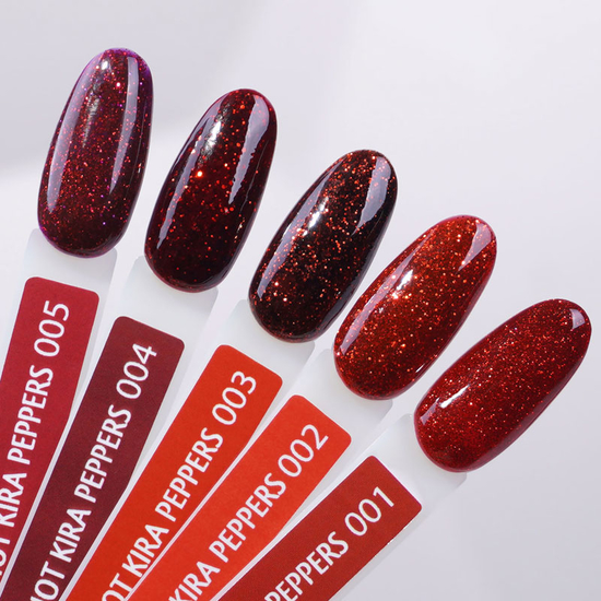 Гель-лак Red Hot Kira Peppers №005 (вишневий з малиновими блискітками), 6 мл, Колір: 0052