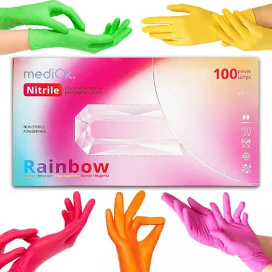 Рукавички нітрил неопудрені нестерильні MediOk Style Rainbow 100 шт, XS, Розмір рукавичок: XS