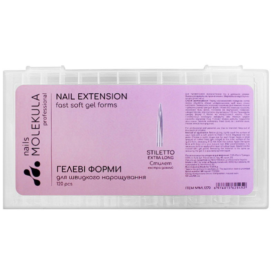 Гелеві тіпси для нарощування Molekula стилет екстра довгий, 120 шт, Розмір: Стилет екстра довгий