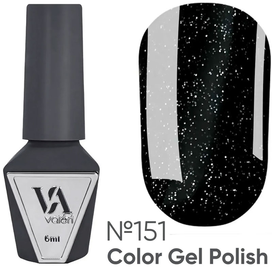 Гель-лак Valeri №151 (чорний із сріблястим мікроблиском), 6 мл