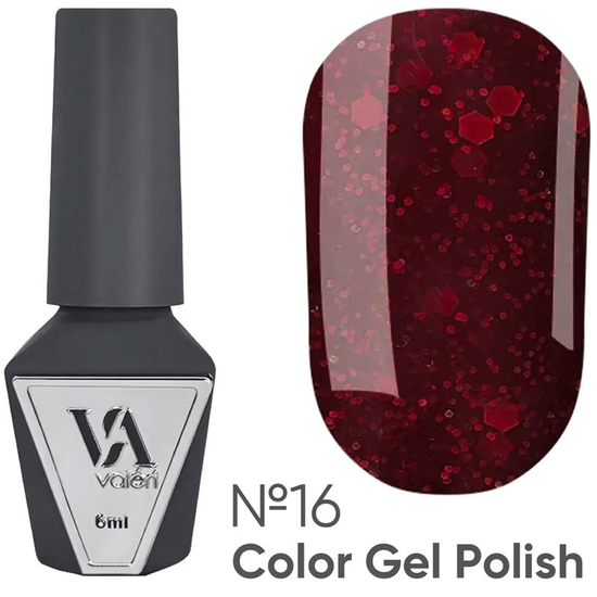 Гель-лак Valeri №016 (бордовый с блестками), 6 мл