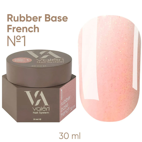 Valeri French base №001 (світло-рожевий із золотистим мікроблиском), 30 мл, Об`єм: 30 мл, Колір: 001