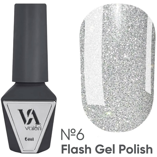 Гель-лак світловідбивний Valeri Flash №06 (холодний сріблястий), 6 мл, Колір: 06