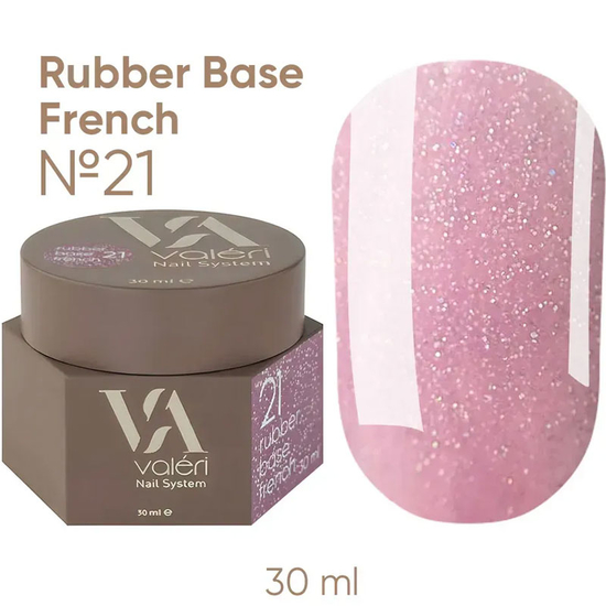 Valeri French base №021 (ніжно-рожевий із срібним мікроблиском), 30 мл, Об`єм: 30 мл, Колір: 021