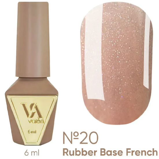 Valeri French base №020 (нежно-персиковый с серебрянным микроблеском), 6 мл, Объем: 6 мл, Цвет: 020