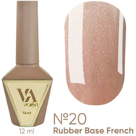 Valeri French base №020 (нежно-персиковый с серебрянным микроблеском), 12 мл, Объем: 12 мл, Цвет: 020