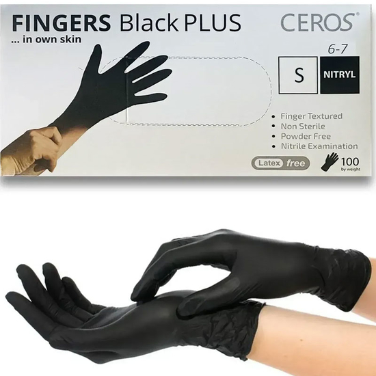 Перчатки нитриловые CEROS Black PLUS размер S 5 г, Размер: S