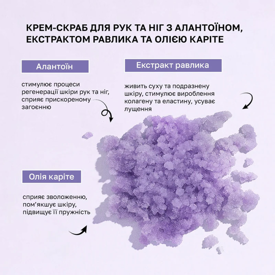 Крем-скраб для рук та ніг з алантоїном, екстрактом равлика та олією каріте Shelly 350 грам5