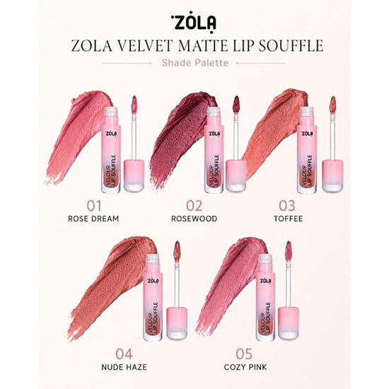 Бархатная матовая помада ZOLA VELOUR LIP SOUFFLE 01 ROSE DREAM, Цвет: 01
2