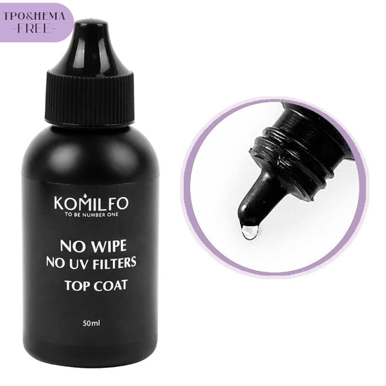 Топ для гель-лака без ЛС, без УФ Komilfo No Wipe, UV Top HEMA/TPO free 50 мл (бочонок с носиком)