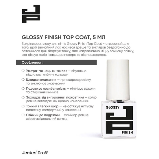 Топ для лаку Jerden Proff Glossy Finish Top Coat 5 мл2